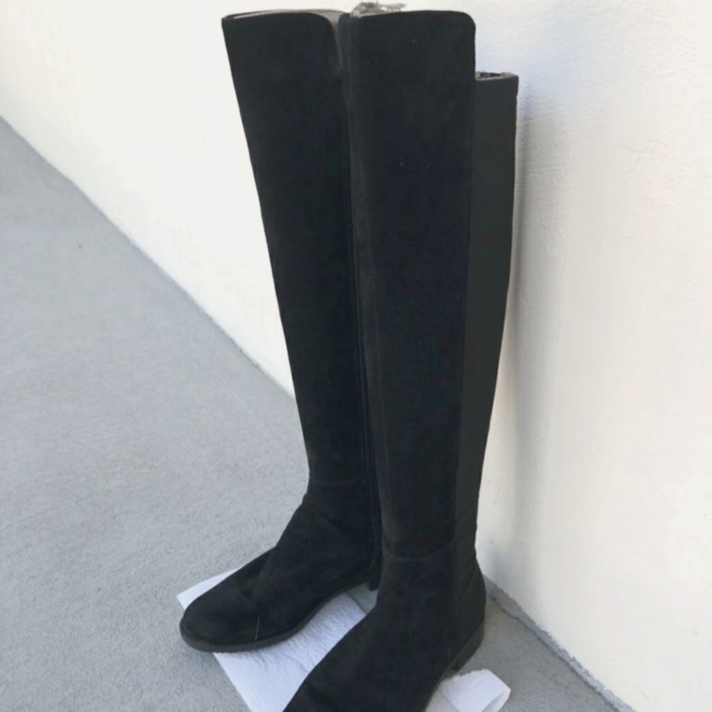 Women's Black Suede low heeled, knee-high boots